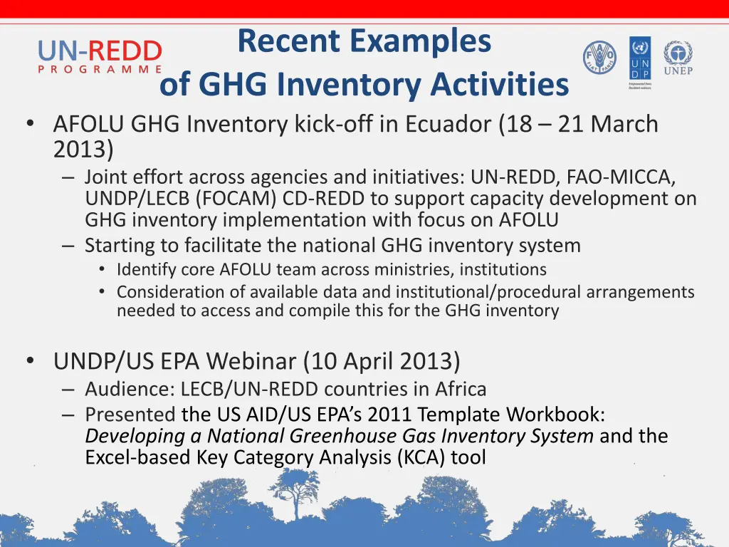 recent examples of ghg inventory activities afolu