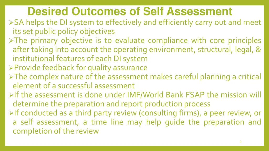 desired outcomes of self assessment sa helps