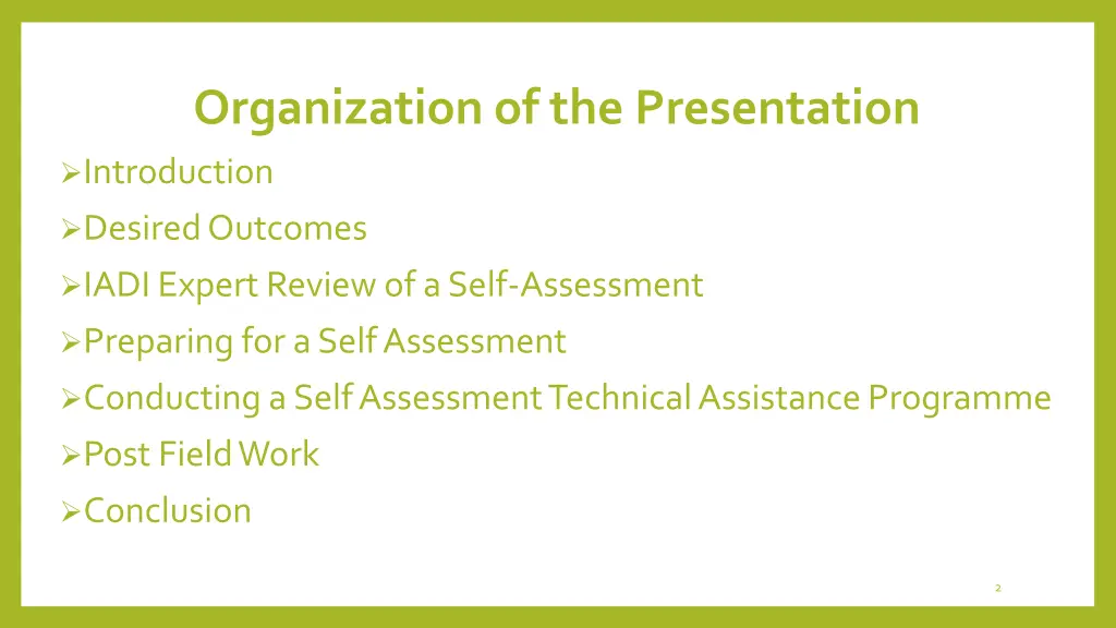 organization of the presentation