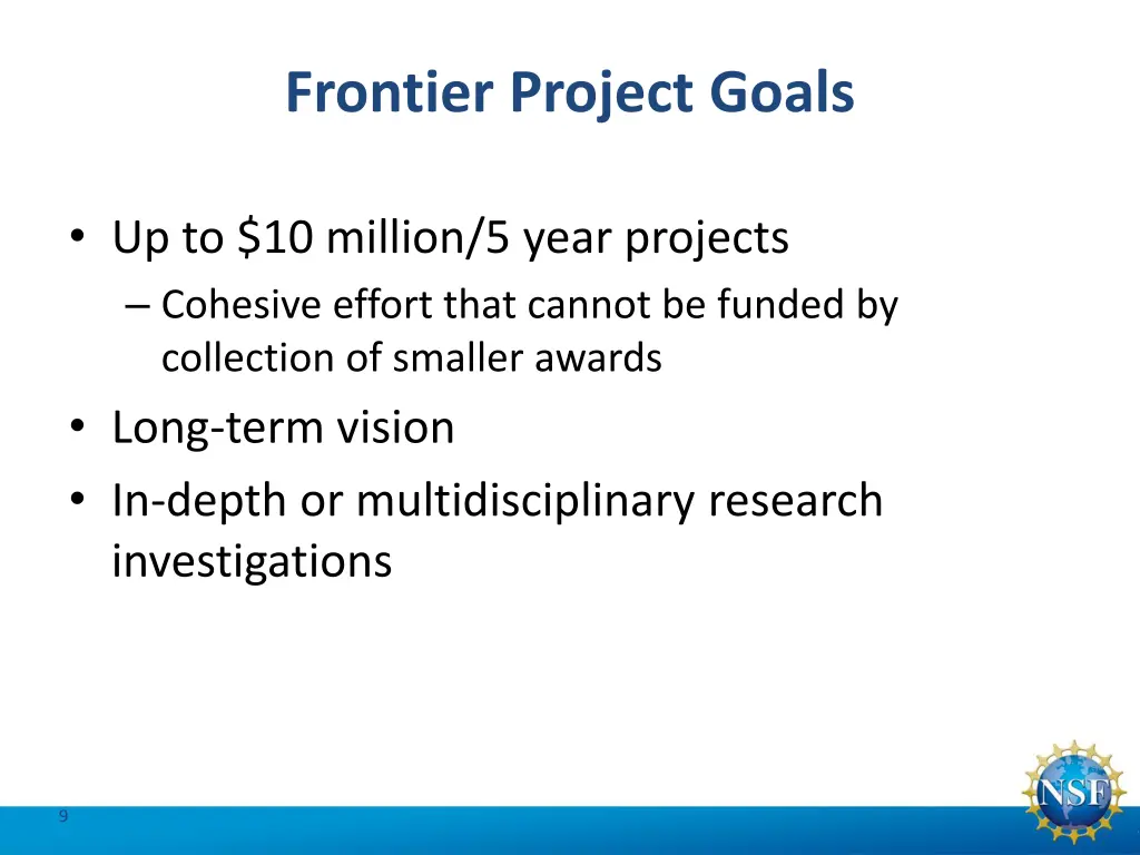 frontier project goals