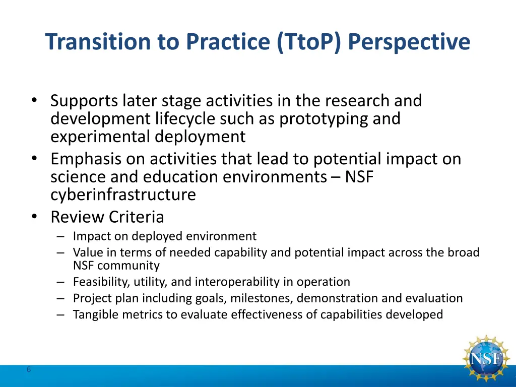 transition to practice ttop perspective