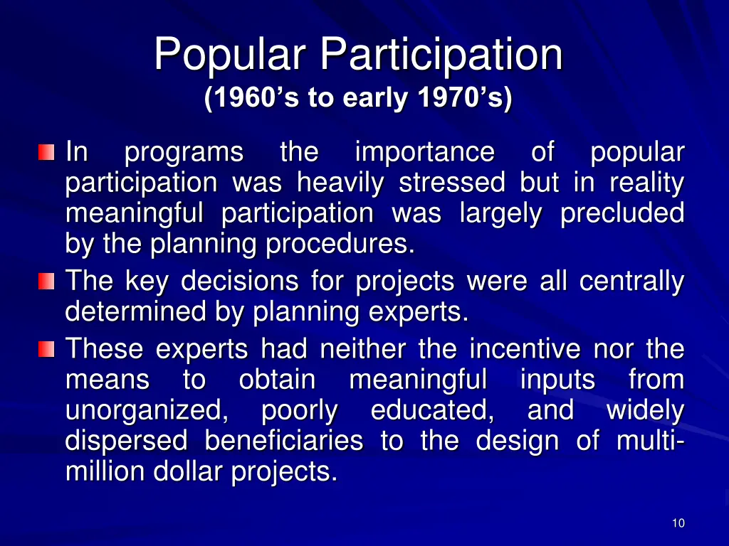 popular participation 1960 s to early 1970 s