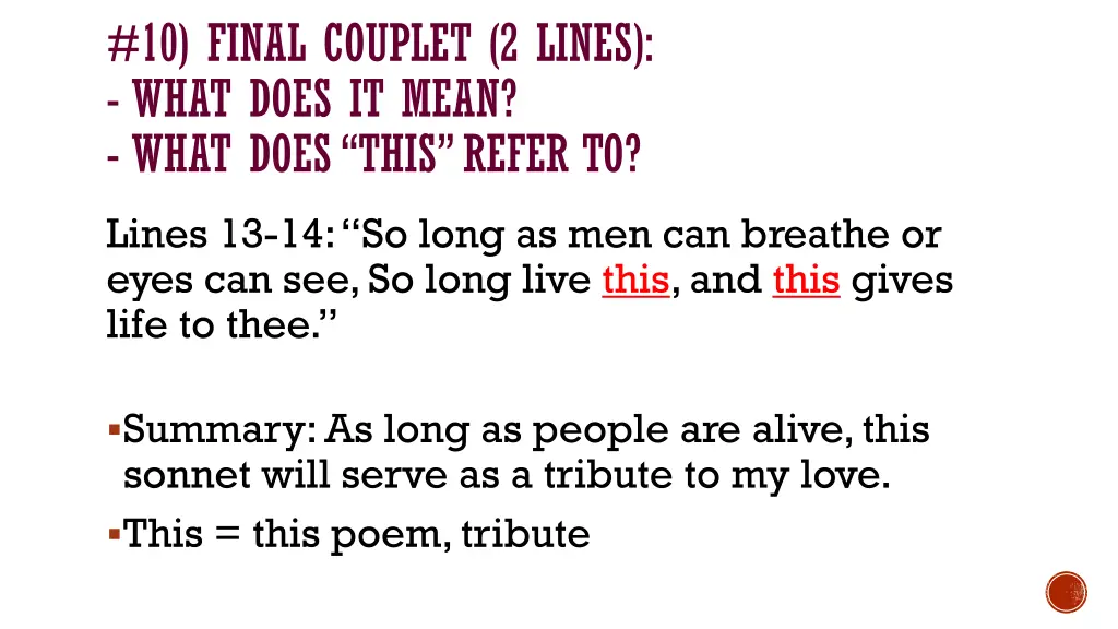 10 final couplet 2 lines what does it mean what