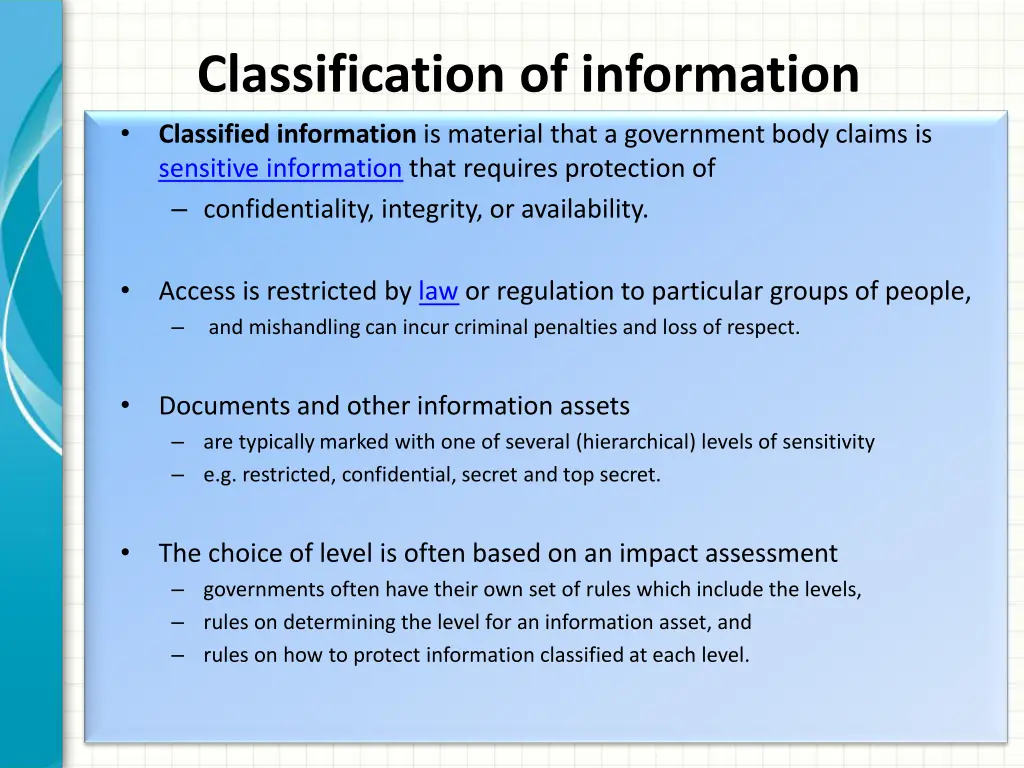 classification of information