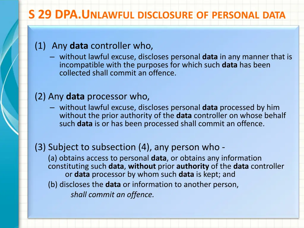 s 29 dpa u nlawful disclosure of personal data