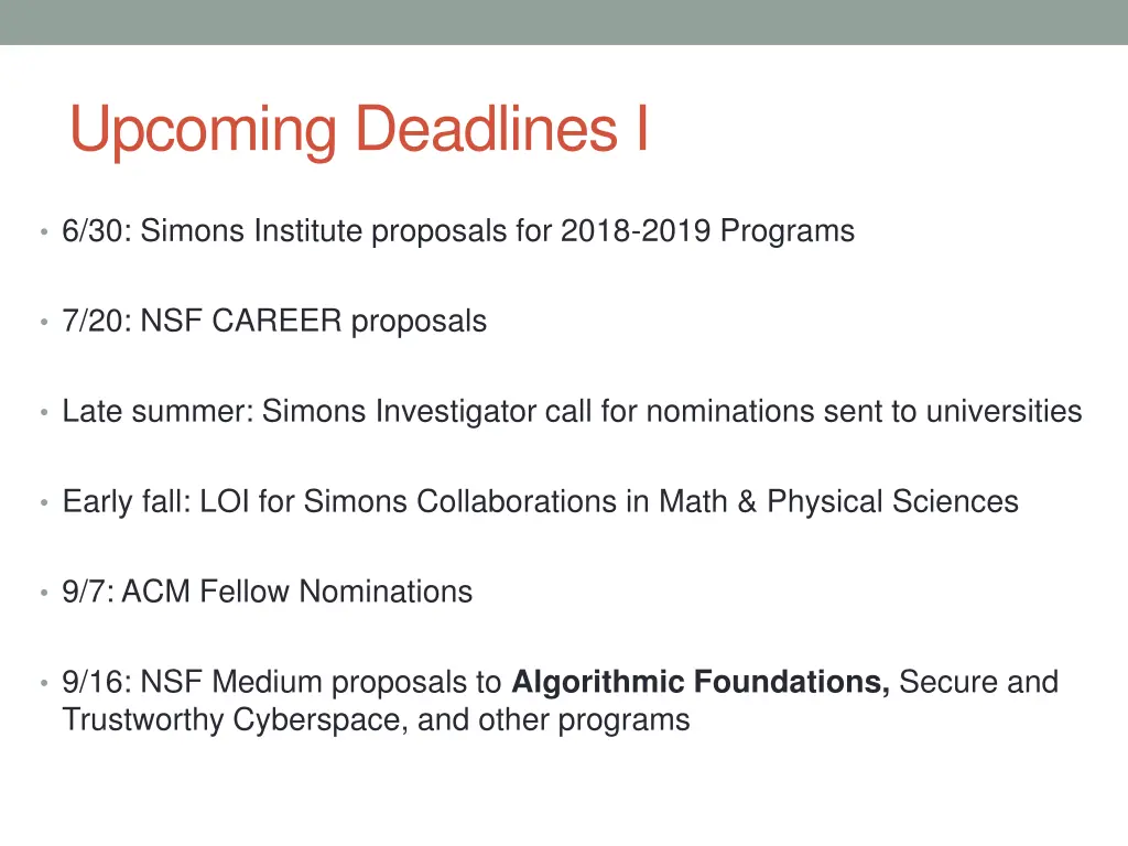 upcoming deadlines i