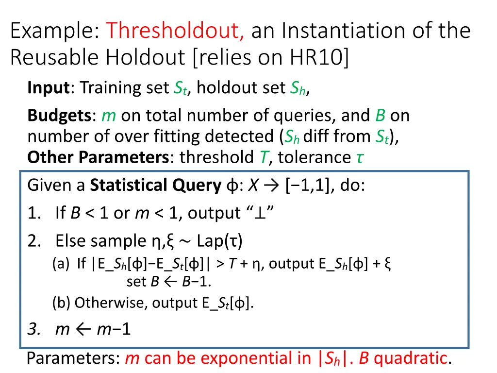 example thresholdout an instantiation