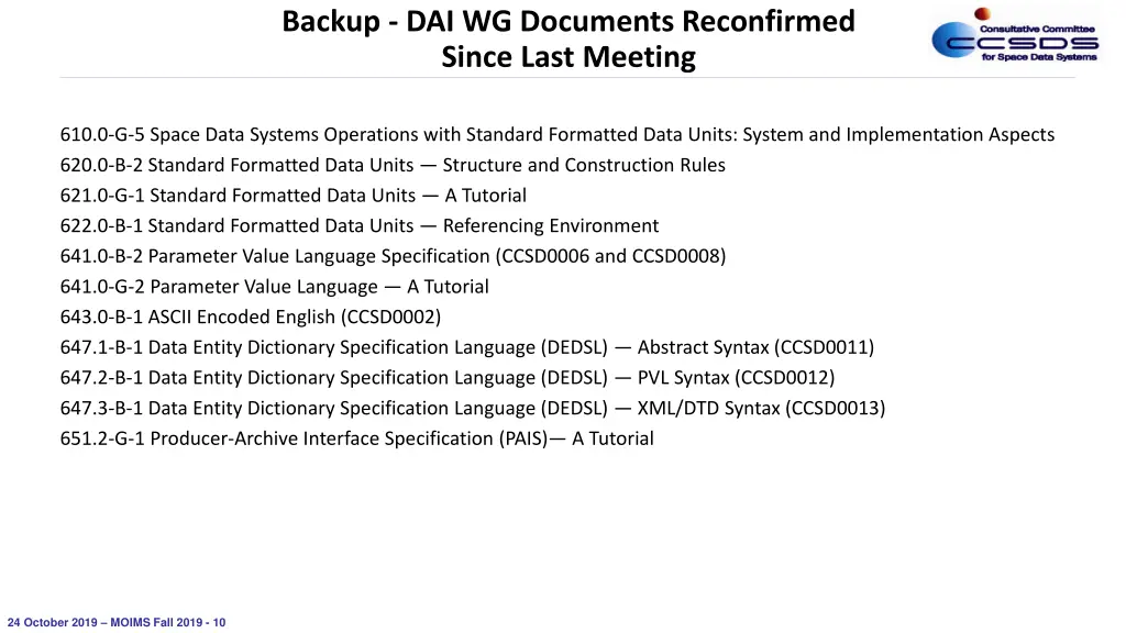 backup dai wg documents reconfirmed since last