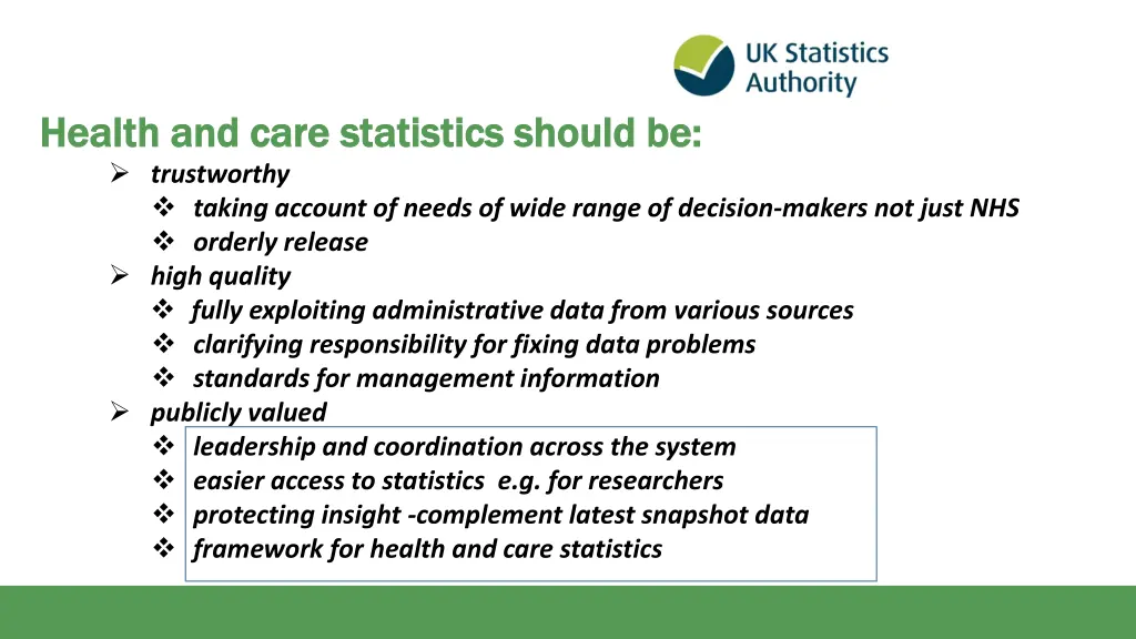 health and care statistics should be health