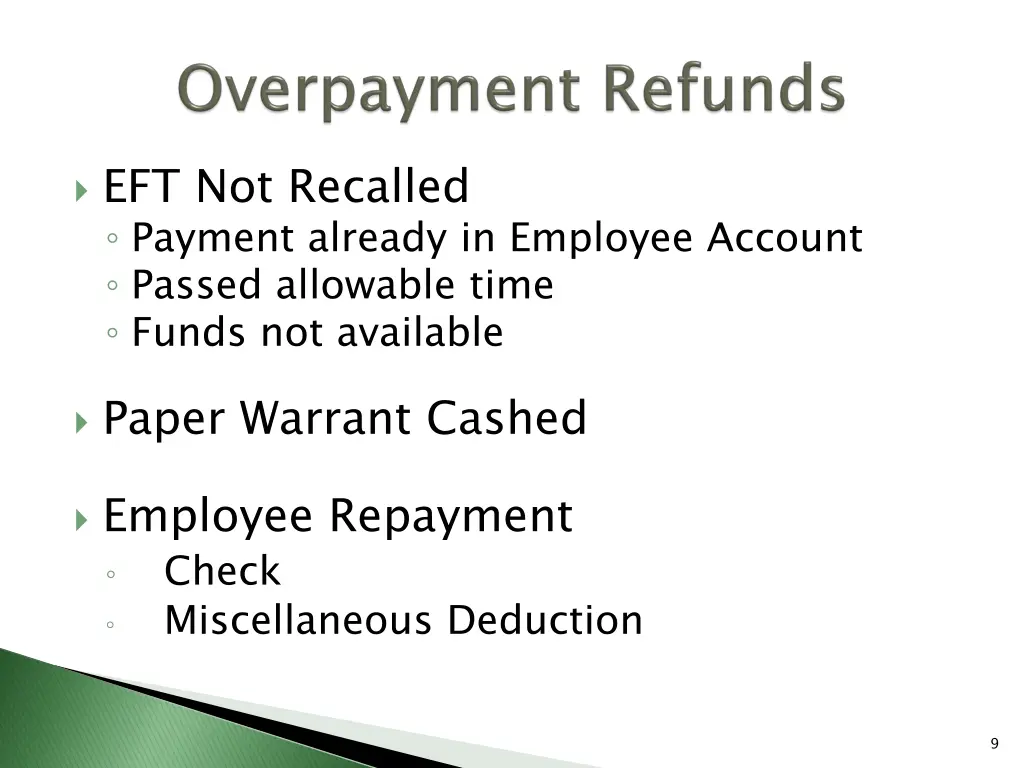 eft not recalled payment already in employee