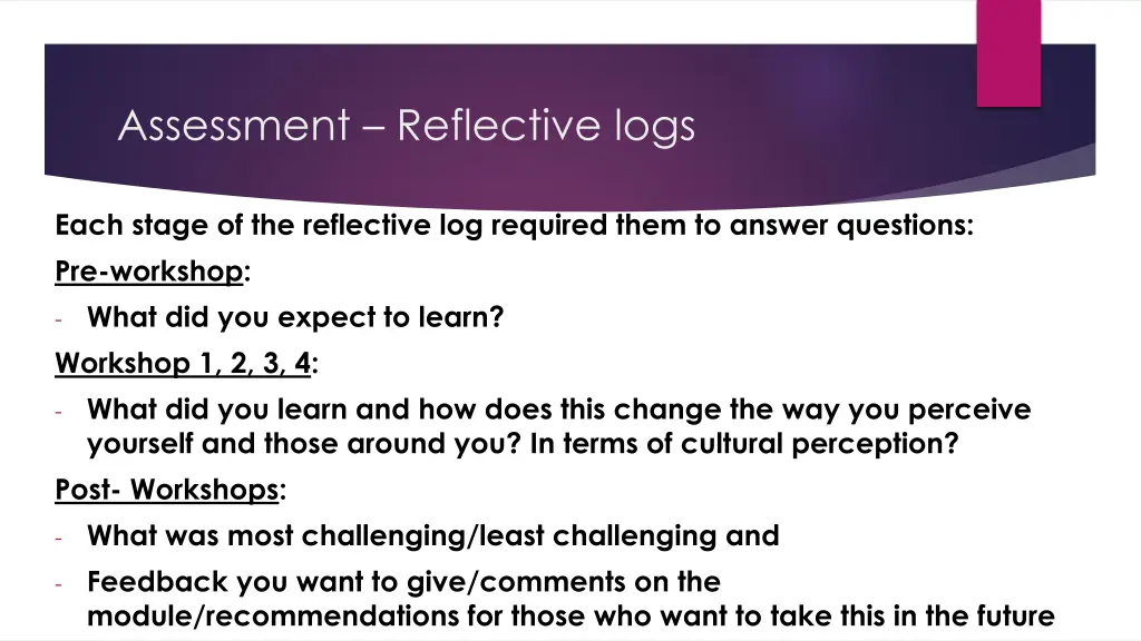 assessment reflective logs