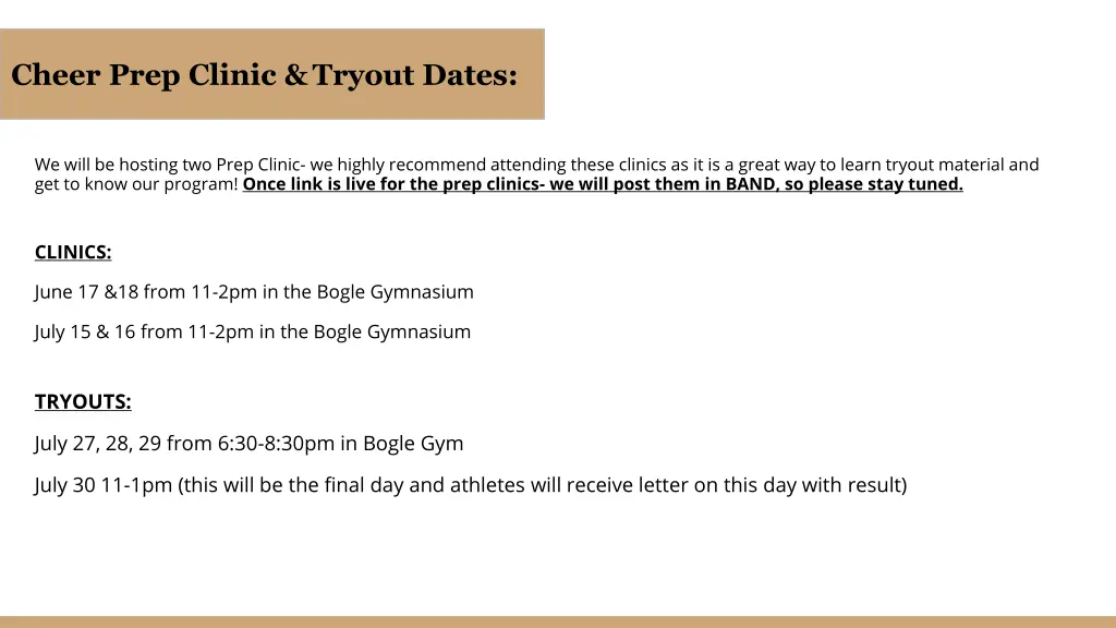 cheer prep clinic tryout dates