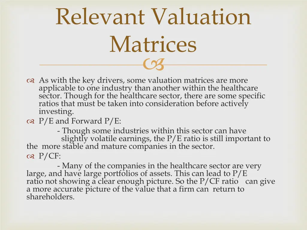 relevant valuation matrices