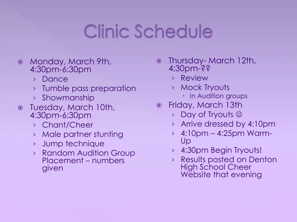 clinic schedule