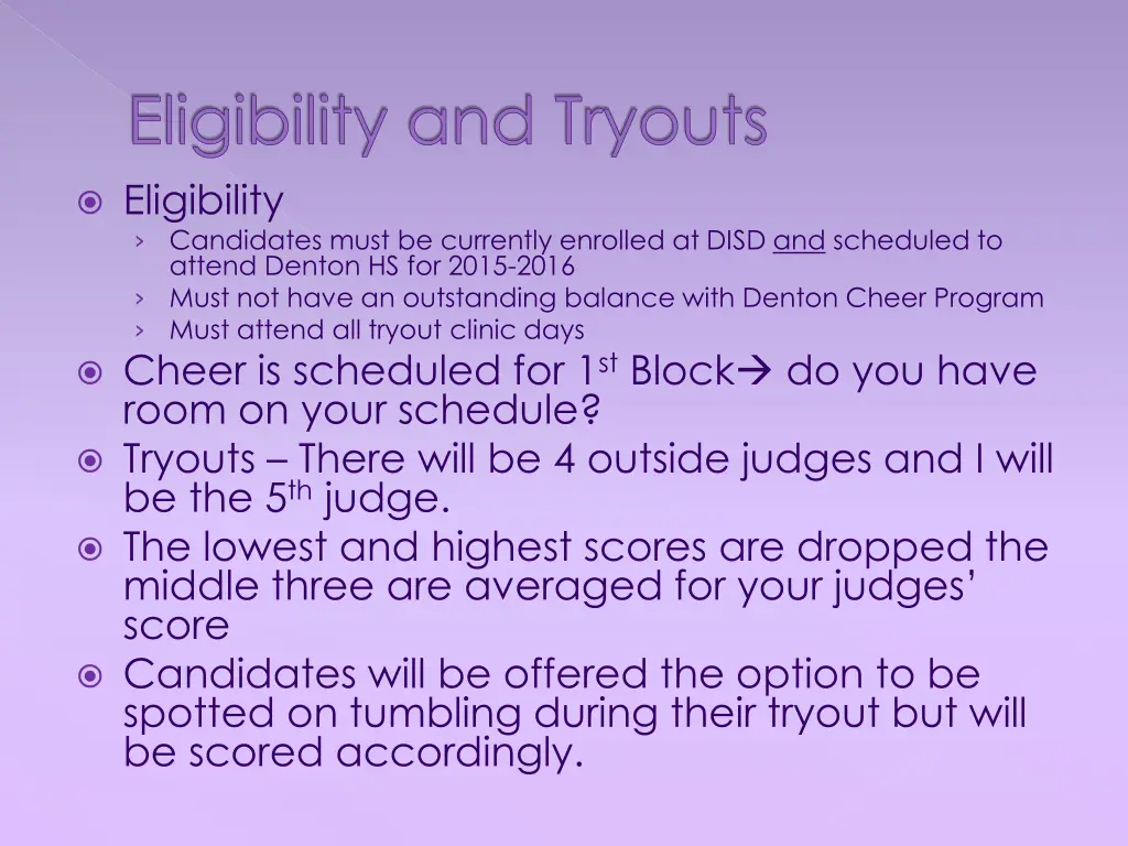 eligibility and tryouts eligibility candidates