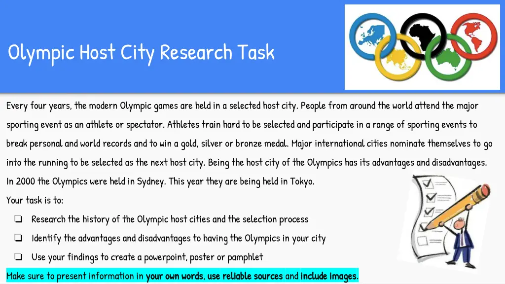 olympic host city research task