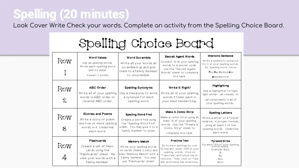 spelling 20 minutes look cover write check your