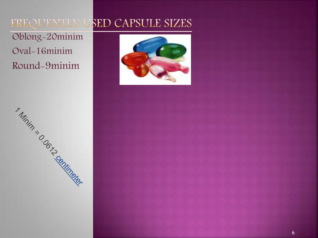 frequently used capsule sizes oblong 20minim oval