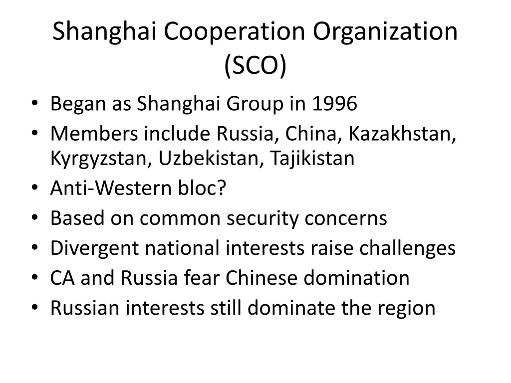 shanghai cooperation organization sco began