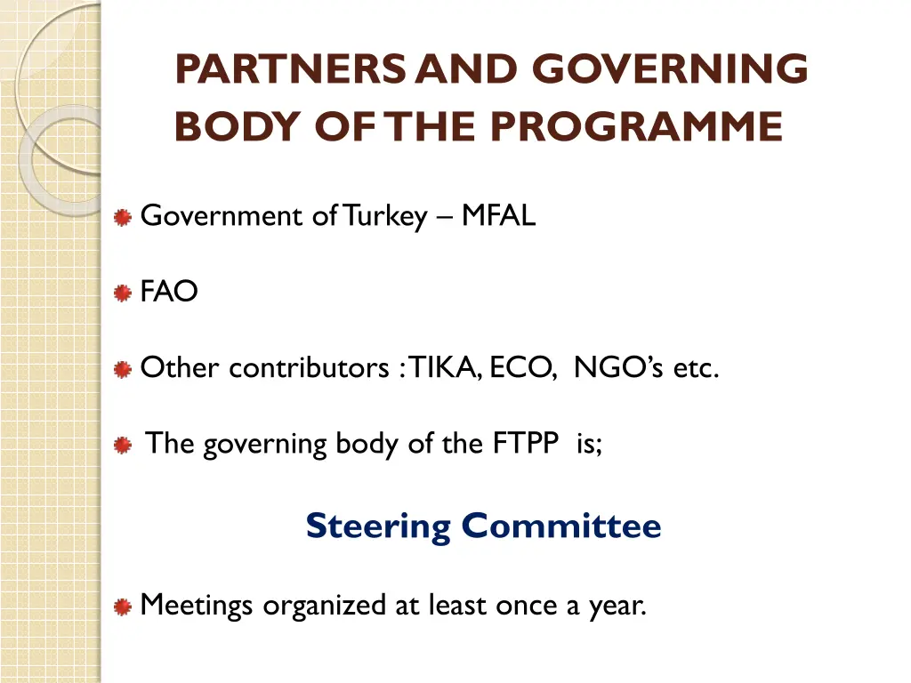 partners and governing body of the programme