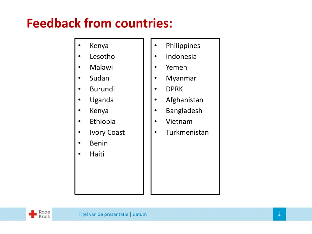 feedback from countries