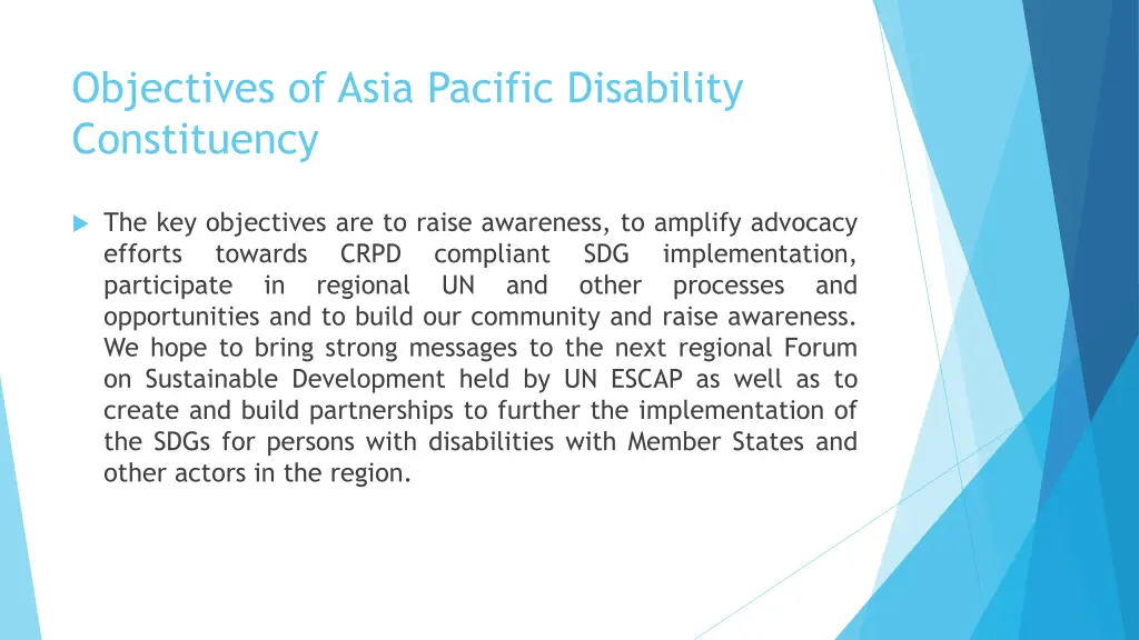 objectives of asia pacific disability constituency