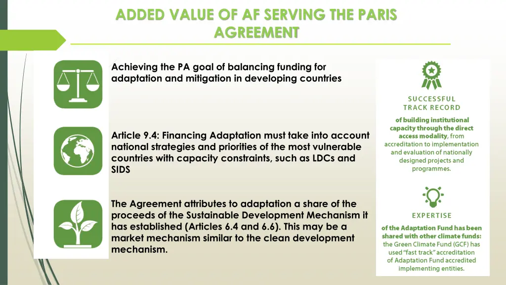 added value of af serving the paris agreement