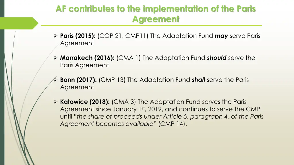 af contributes to the implementation of the paris