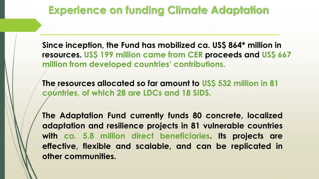 experience on funding climate adaptation