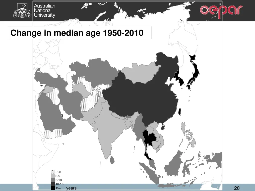 change in median age 1950 2010