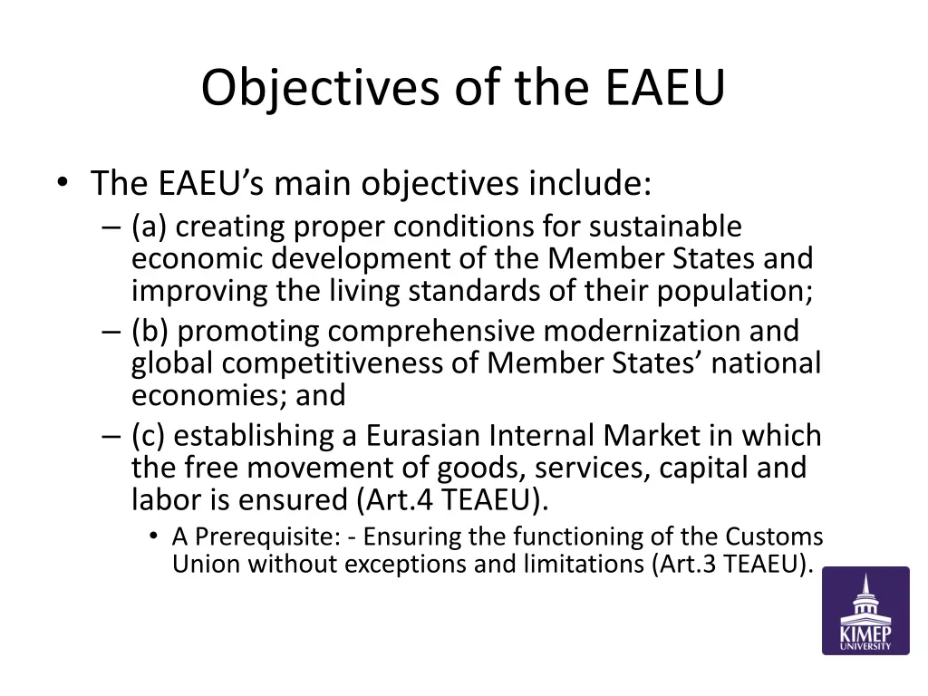 objectives of the eaeu