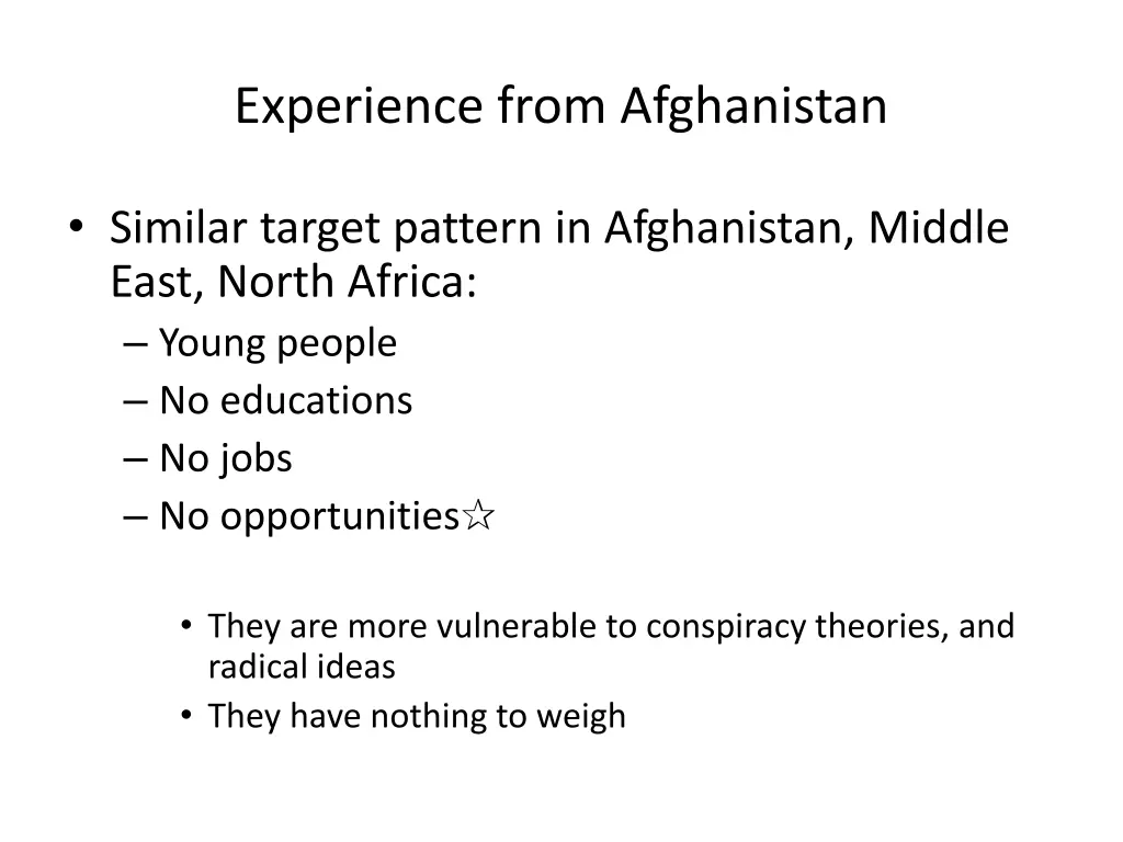 experience from afghanistan