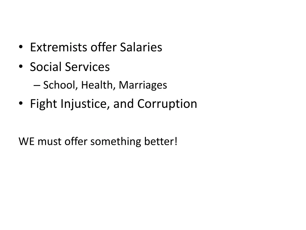 extremists offer salaries social services school