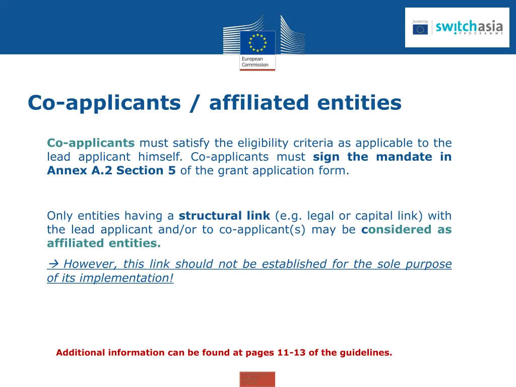 co applicants affiliated entities