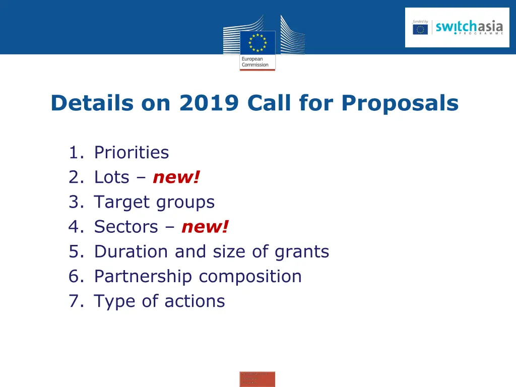 details on 2019 call for proposals