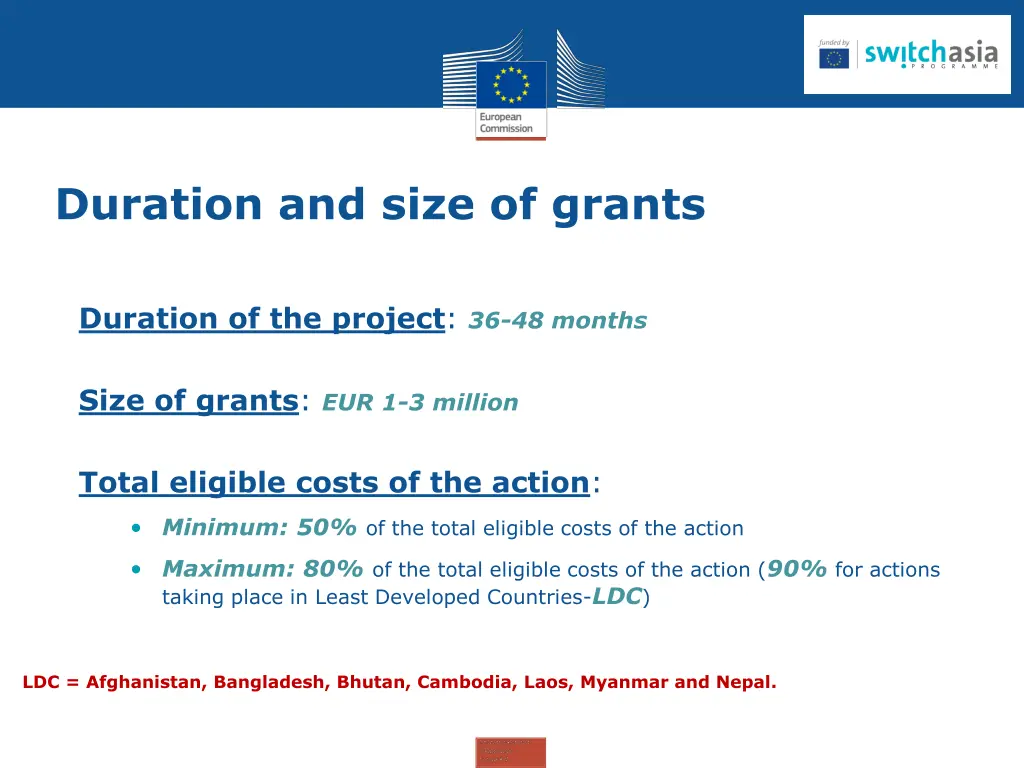 duration and size of grants