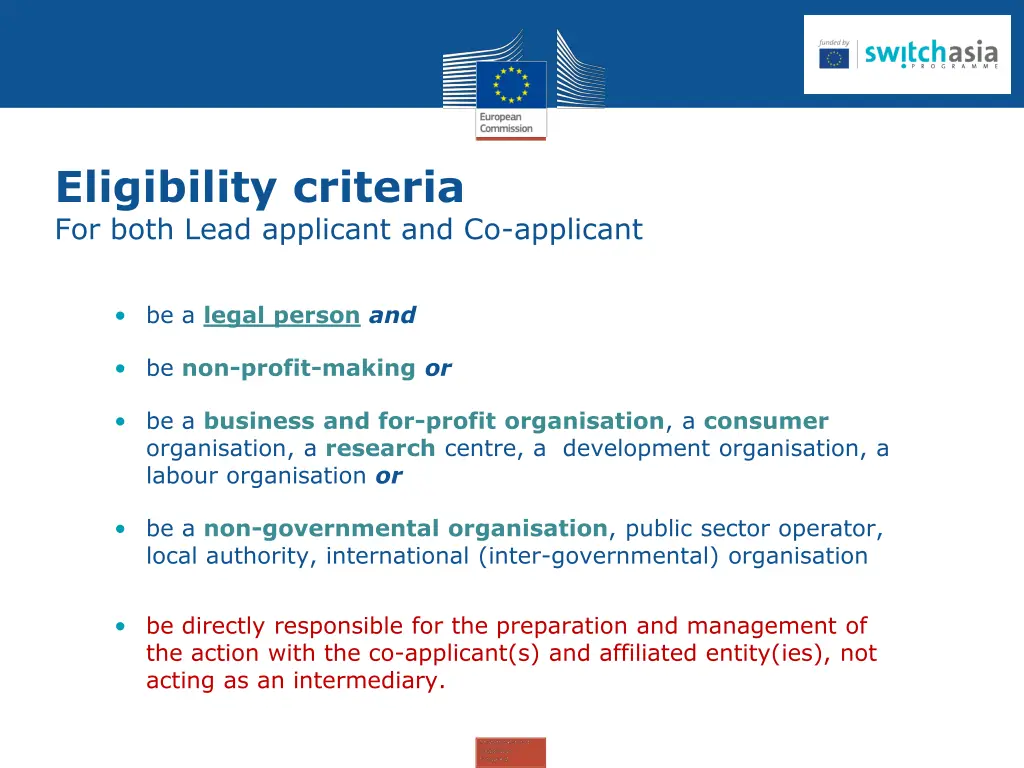 eligibility criteria for both lead applicant