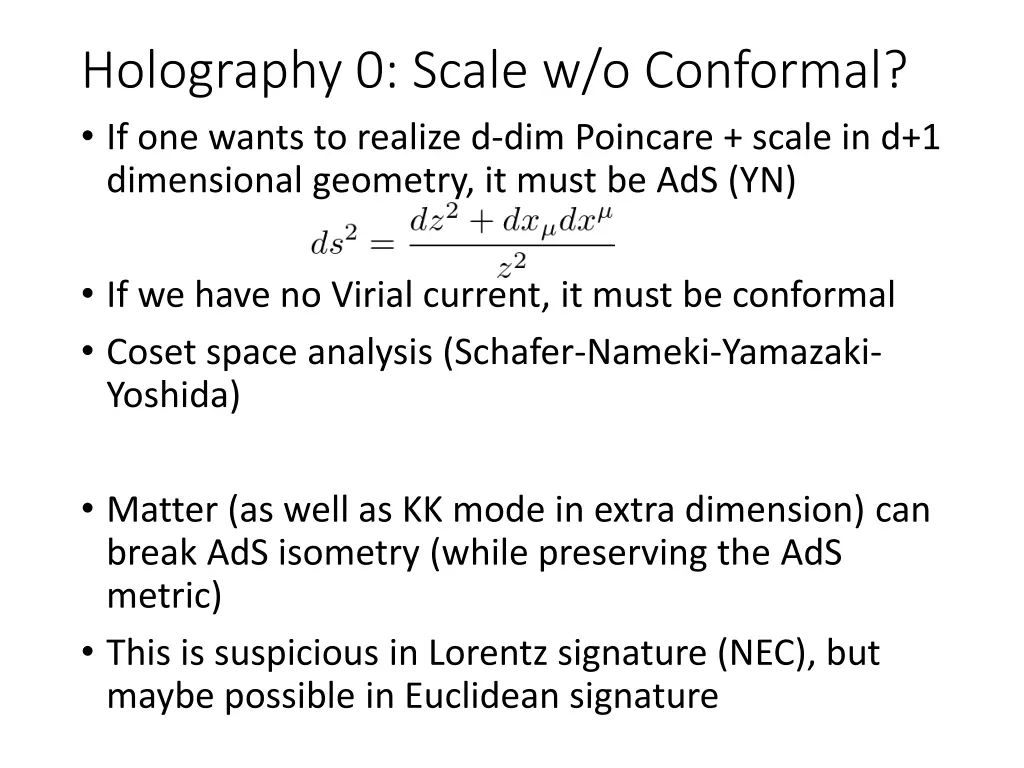 holography 0 scale w o conformal if one wants