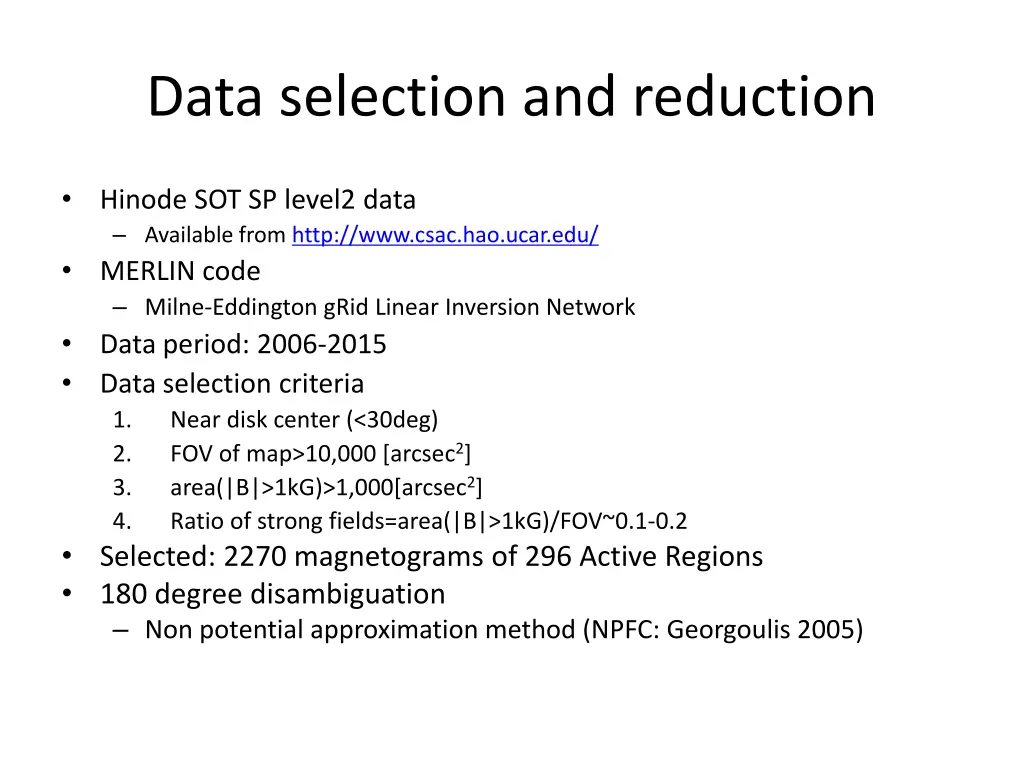 data selection and reduction