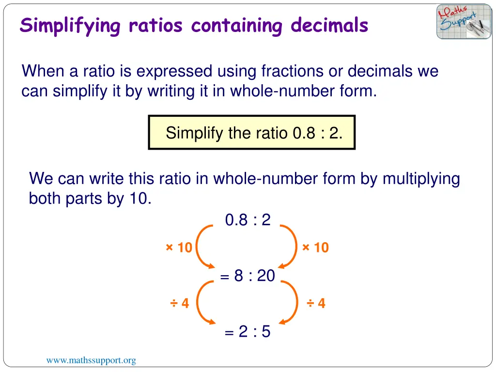 simplifying ratios containing decimals