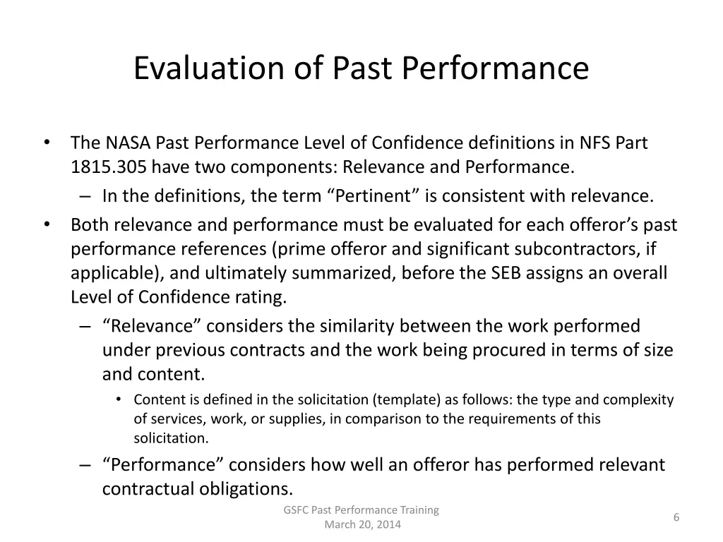 evaluation of past performance