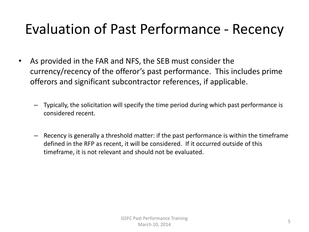 evaluation of past performance recency