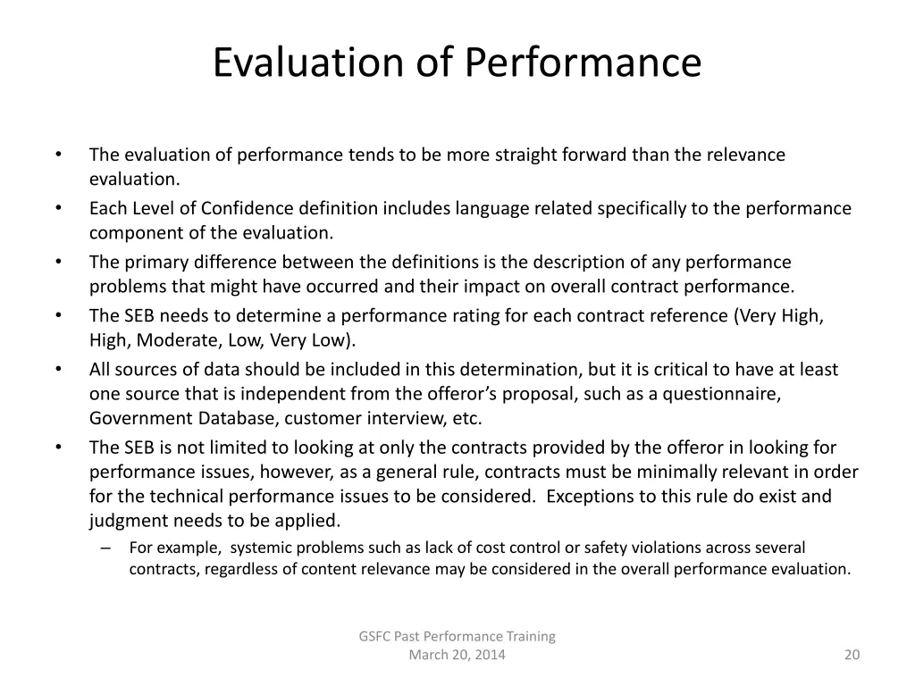 evaluation of performance