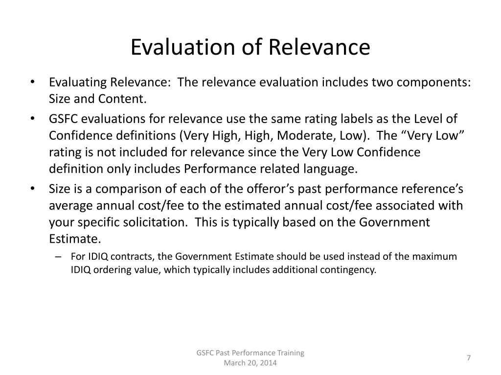 evaluation of relevance