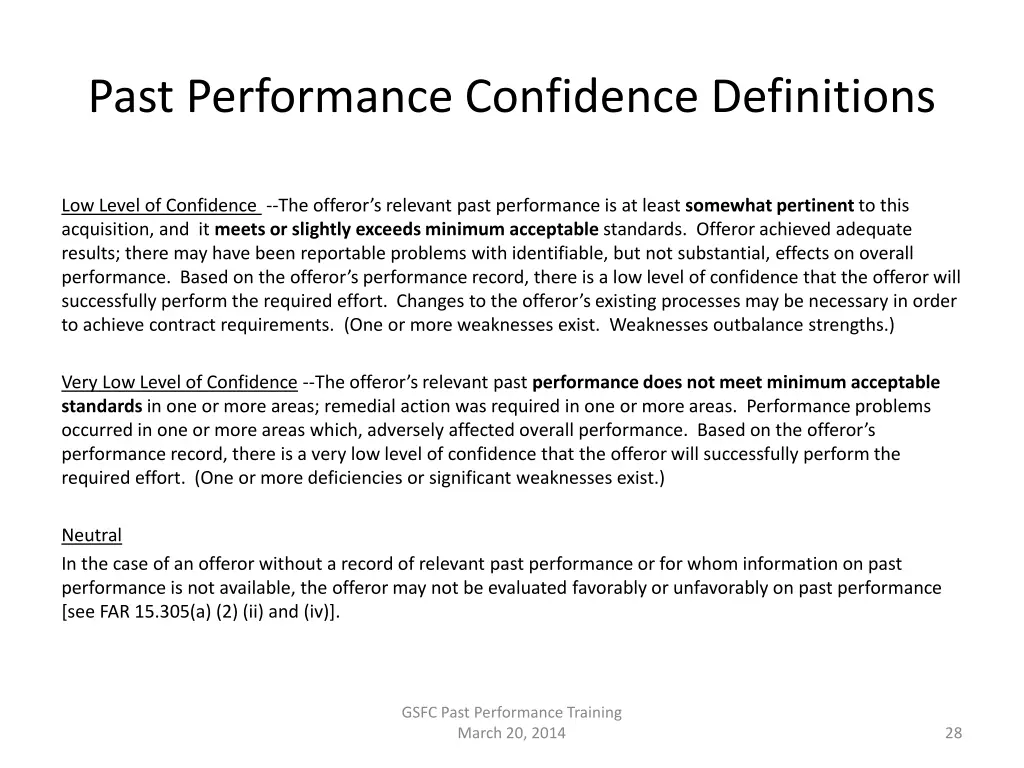 past performance confidence definitions