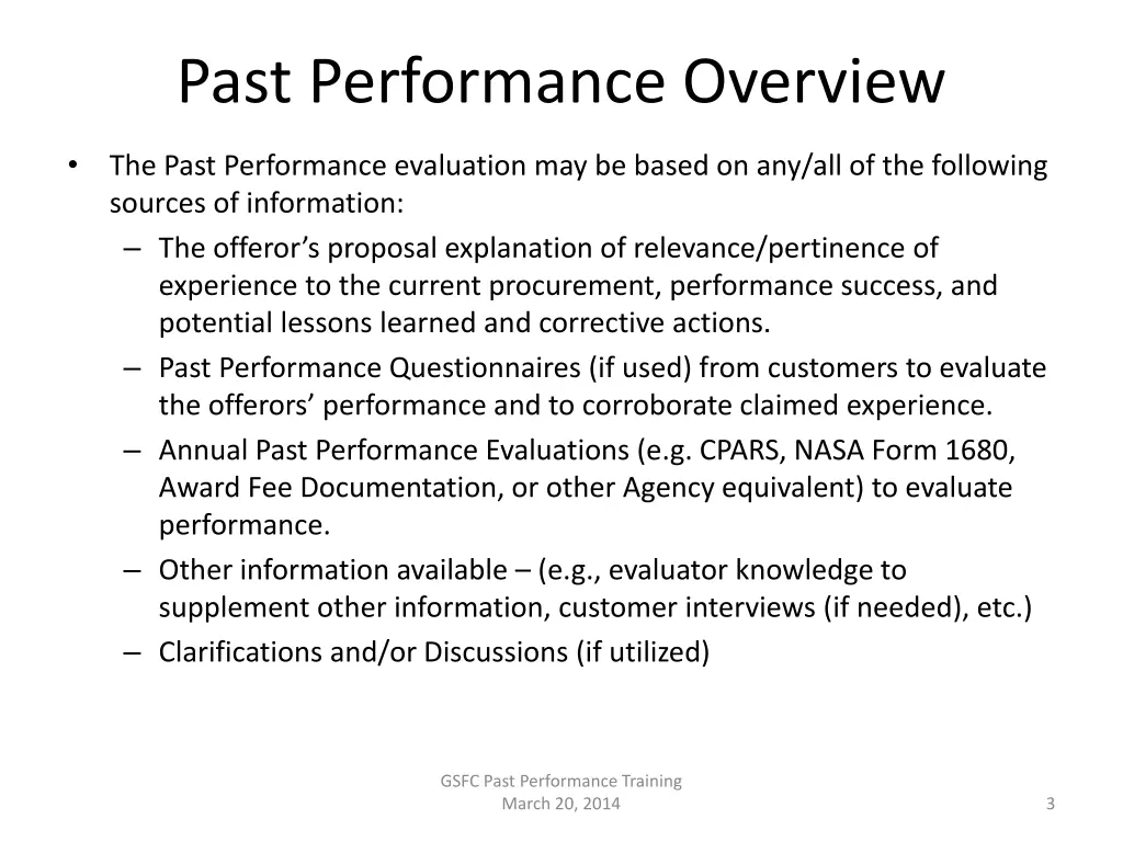 past performance overview 1