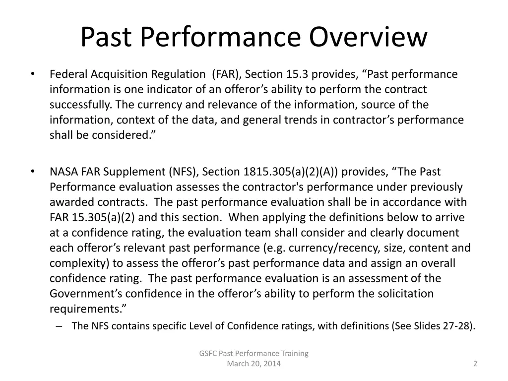 past performance overview