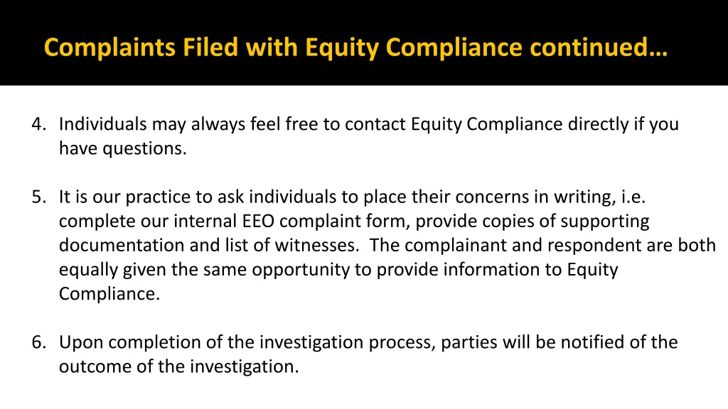 complaints filed with equity compliance continued