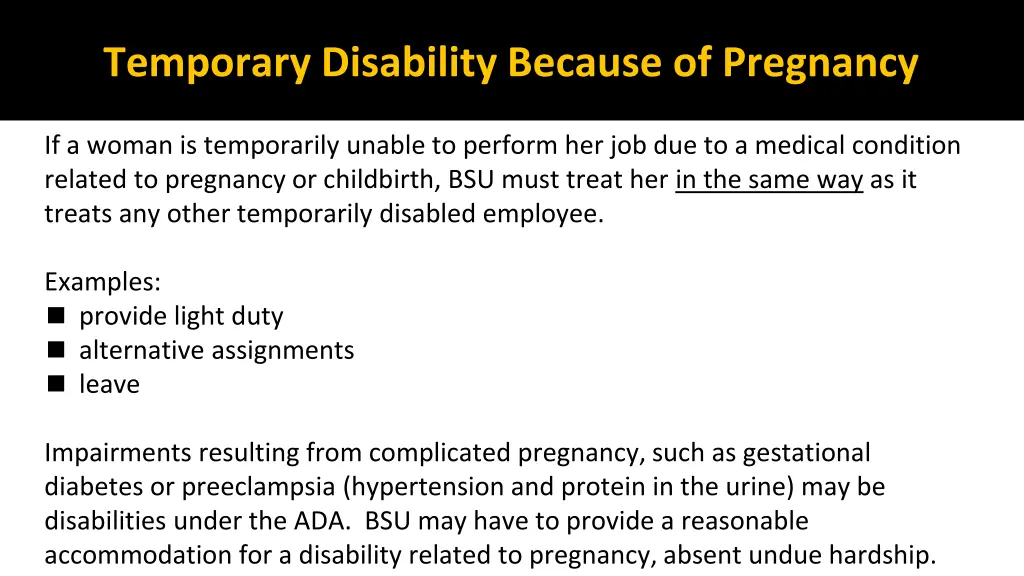 temporary disability because of pregnancy