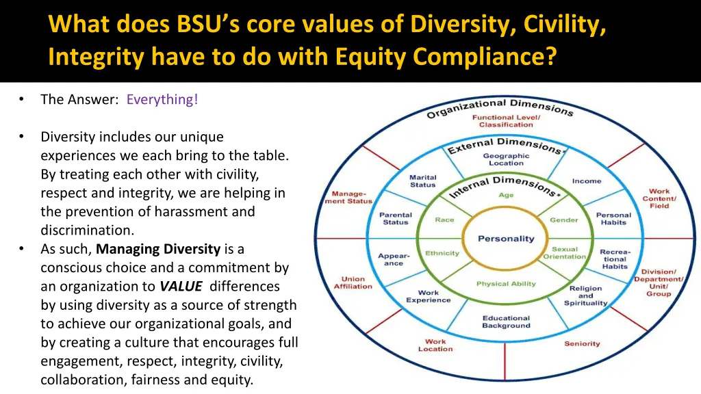 what does bsu s core values of diversity civility